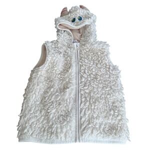 Domio Kids Monster Yeti Sherpa Fleece Hooded Zip Up Vest Cream Size 140/64